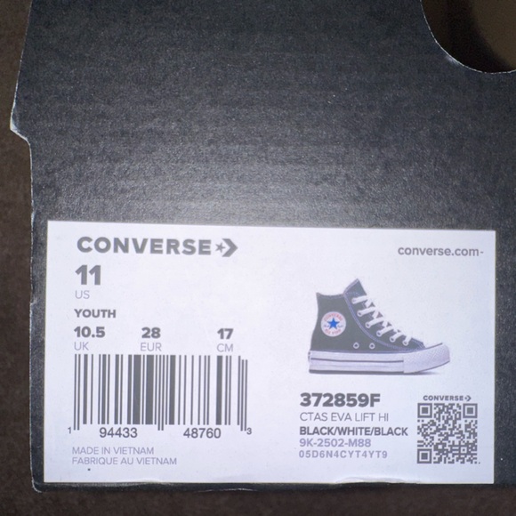 Converse Kids Black and White High-Top Lifted Sneakers Eva - Picture 8 of 8